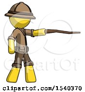 Poster, Art Print Of Yellow Explorer Ranger Man Pointing With Hiking Stick