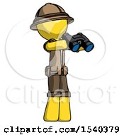 Poster, Art Print Of Yellow Explorer Ranger Man Holding Binoculars Ready To Look Right