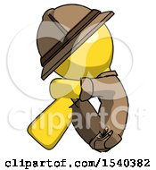 Yellow Explorer Ranger Man Sitting With Head Down Facing Sideways Left
