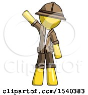 Poster, Art Print Of Yellow Explorer Ranger Man Waving Emphatically With Right Arm