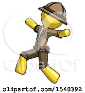 Poster, Art Print Of Yellow Explorer Ranger Man Running Away In Hysterical Panic Direction Left