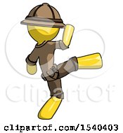 Poster, Art Print Of Yellow Explorer Ranger Man Kick Pose
