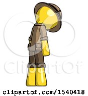 Poster, Art Print Of Yellow Explorer Ranger Man Depressed With Head Down Back To Viewer Right