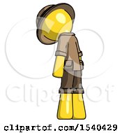 Poster, Art Print Of Yellow Explorer Ranger Man Depressed With Head Down Back To Viewer Left