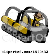 Poster, Art Print Of Yellow Explorer Ranger Man Driving Amphibious Tracked Vehicle Top Angle View