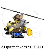 Yellow Explorer Ranger Man Flying In Gyrocopter Front Side Angle Top View