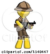Poster, Art Print Of Yellow Explorer Ranger Man Tommy Gun Gangster Shooting Pose