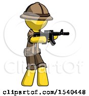 Poster, Art Print Of Yellow Explorer Ranger Man Shooting Automatic Assault Weapon