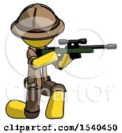 Poster, Art Print Of Yellow Explorer Ranger Man Kneeling Shooting Sniper Rifle