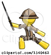 Poster, Art Print Of Yellow Explorer Ranger Man With Ninja Sword Katana In Defense Pose