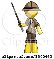 Poster, Art Print Of Yellow Explorer Ranger Man Standing Up With Ninja Sword Katana