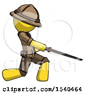 Poster, Art Print Of Yellow Explorer Ranger Man With Ninja Sword Katana Slicing Or Striking Something