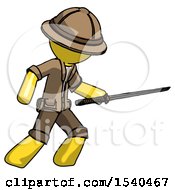 Yellow Explorer Ranger Man Stabbing With Ninja Sword Katana