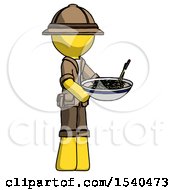 Poster, Art Print Of Yellow Explorer Ranger Man Holding Noodles Offering To Viewer
