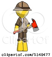 Poster, Art Print Of Yellow Explorer Ranger Man Holding Red Fire Fighters Ax