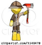 Poster, Art Print Of Yellow Explorer Ranger Man Holding Up Red Firefighters Ax