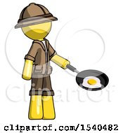 Poster, Art Print Of Yellow Explorer Ranger Man Frying Egg In Pan Or Wok Facing Right