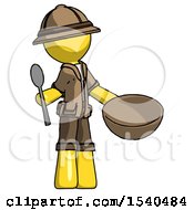Poster, Art Print Of Yellow Explorer Ranger Man With Empty Bowl And Spoon Ready To Make Something