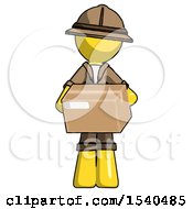 Poster, Art Print Of Yellow Explorer Ranger Man Holding Box Sent Or Arriving In Mail