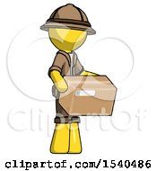Poster, Art Print Of Yellow Explorer Ranger Man Holding Package To Send Or Recieve In Mail