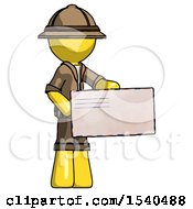 Poster, Art Print Of Yellow Explorer Ranger Man Presenting Large Envelope
