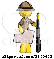 Poster, Art Print Of Yellow Explorer Ranger Man Holding Large Envelope And Calligraphy Pen