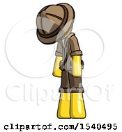 Poster, Art Print Of Yellow Explorer Ranger Man Depressed With Head Down Turned Left