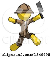 Poster, Art Print Of Yellow Explorer Ranger Man Psycho Running With Meat Cleaver