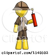 Poster, Art Print Of Yellow Explorer Ranger Man Holding Dynamite With Fuse Lit