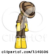 Poster, Art Print Of Yellow Explorer Ranger Man Depressed With Head Down Turned Right