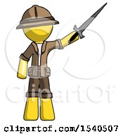 Poster, Art Print Of Yellow Explorer Ranger Man Holding Sword In The Air Victoriously