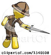Poster, Art Print Of Yellow Explorer Ranger Man Sword Pose Stabbing Or Jabbing