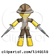 Poster, Art Print Of Yellow Explorer Ranger Man Two Sword Defense Pose