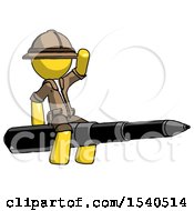 Yellow Explorer Ranger Man Riding A Pen Like A Giant Rocket