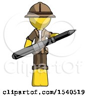 Yellow Explorer Ranger Man Posing Confidently With Giant Pen