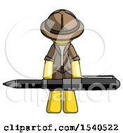 Poster, Art Print Of Yellow Explorer Ranger Man Weightlifting A Giant Pen