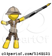 Yellow Explorer Ranger Man Pen Is Mightier Than The Sword Calligraphy Pose