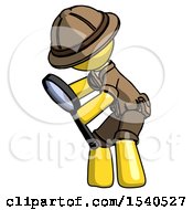 Poster, Art Print Of Yellow Explorer Ranger Man Inspecting With Large Magnifying Glass Left