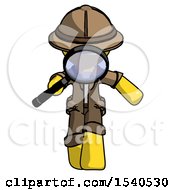 Poster, Art Print Of Yellow Explorer Ranger Man Looking Down Through Magnifying Glass