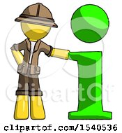 Poster, Art Print Of Yellow Explorer Ranger Man With Info Symbol Leaning Up Against It