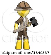 Poster, Art Print Of Yellow Explorer Ranger Man With Sledgehammer Standing Ready To Work Or Defend