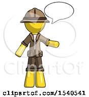 Poster, Art Print Of Yellow Explorer Ranger Man With Word Bubble Talking Chat Icon