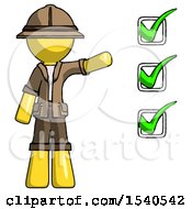 Poster, Art Print Of Yellow Explorer Ranger Man Standing By List Of Checkmarks