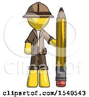 Poster, Art Print Of Yellow Explorer Ranger Man With Large Pencil Standing Ready To Write