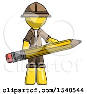Poster, Art Print Of Yellow Explorer Ranger Man Writer Or Blogger Holding Large Pencil