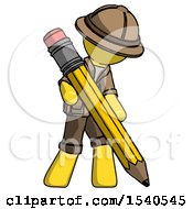 Poster, Art Print Of Yellow Explorer Ranger Man Writing With Large Pencil