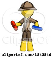 Poster, Art Print Of Yellow Explorer Ranger Man Red Pill Or Blue Pill Concept