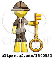 Poster, Art Print Of Yellow Explorer Ranger Man Holding Key Made Of Gold