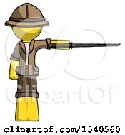 Poster, Art Print Of Yellow Explorer Ranger Man Standing With Ninja Sword Katana Pointing Right