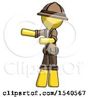 Yellow Explorer Ranger Man Presenting Something To His Right